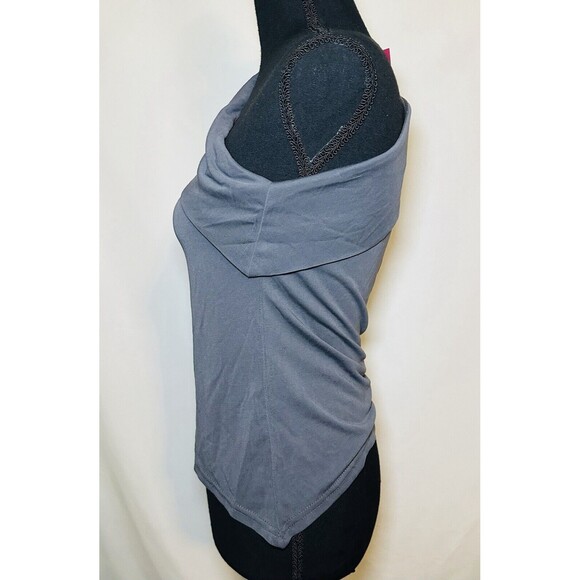 Edikted Fold Over One Shoulder Dark Gray Long Sleeve Top Asymmetrical MEDIUM NWT - Picture 2 of 9